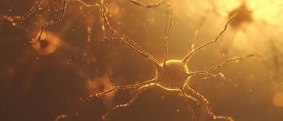 Golden neuron illustration depicting neural networks and brain activity
