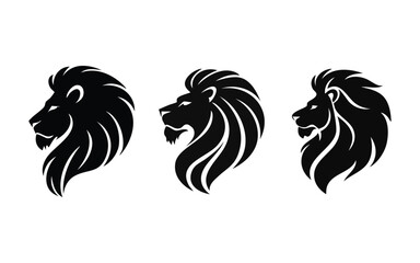 Set of Lion Head Profile Silhouettes Vector Graphics, Royal Animal Mascot Design Elements for Branding and Logos, Editable Digital Files