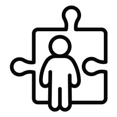 Man and large puzzle piece line icon, design recruitment concept. Vector graphics. Puzzle game, human recourse sign on white background, style mobile or design.