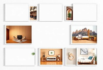 Obraz premium Ten-frame vector collage template for photo album or interior design presentations; ample empty space for images, grid, format