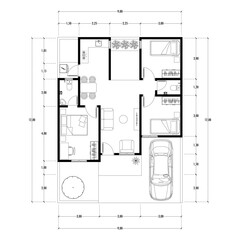 Black and White floor plan of a modern unfurnished house for your design. Suburban house vector blueprint. Architectural background.	