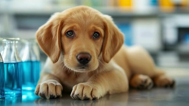 Adorable Golden Labrador Puppy in Veterinary Clinic Setting