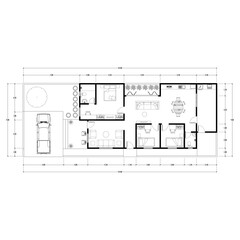 Black and White floor plan of a modern unfurnished house for your design. Suburban house vector blueprint. Architectural background.	