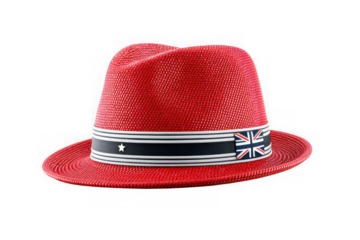 Red fedora hat with union jack isolated on transparent background