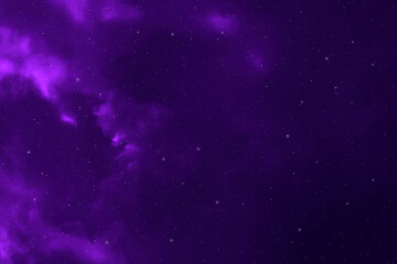 Violet or purple galaxy space background. Starry night sky background. Glowing stars in space.