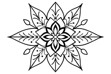 Floral Mandala and Botanical Line Art Set – Modern Decorative Flower and Leaf Designs with Color Accents. seamless botanical pattern of painted oriental motifs on a white background.