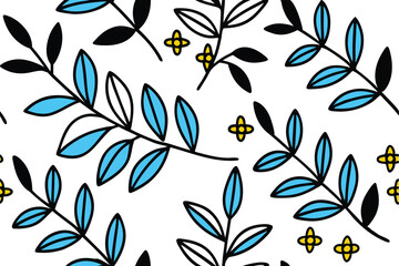 Fototapeta premium Floral Mandala and Botanical Line Art Set – Modern Decorative Flower and Leaf Designs with Color Accents. seamless botanical pattern of painted oriental motifs on a white background.
