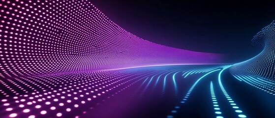 Abstract Digital Tunnel with Glowing Neon Lights and Futuristic Technology