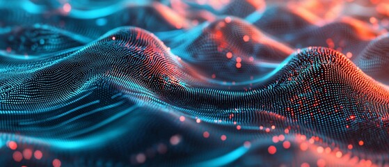 Abstract data wave visualization with digital particles and dynamic flow