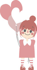 cute and lovely girl with heart balloon, happy valentines day, birthday, love concept, flat png illustration cartoon character costume design