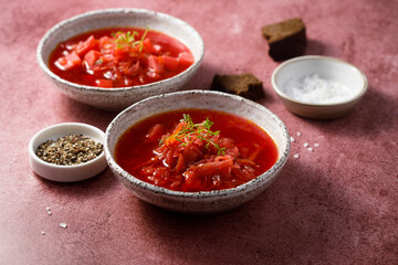 Traditional beetroot soup or borscht