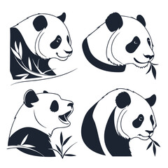 cute panda head icon set isolated on white background.