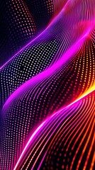 Vibrant luminous dot matrix waves creating dynamic, surreal digital art