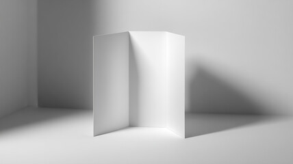 Blank White DL Brochure Mockup Standing in a Bright Room Perfect for Showcasing Your Design in a Clean and Minimalist Style with Natural Lighting and Shadows