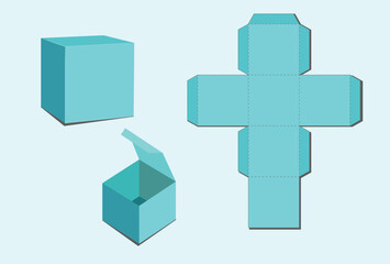 Cube box Cutting Out Template and Mockup EPS Vector