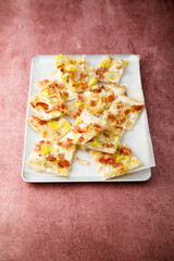 Tarte flambee with ham and leek