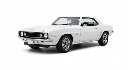 Classic white muscle car gleams brightly studio shot showcasing sleek design. AI Generated