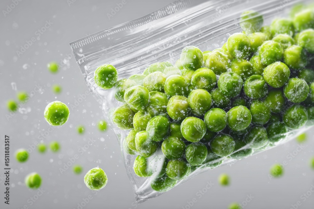 Aufkleber bright 3d illustration displaying frozen green peas in a resealable bag against a soft gradient back