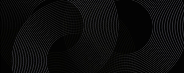 Abstract black glowing geometric lines modern shiny gray circle lines pattern, Modern black gray gradient rings. Suitable for banner, cover, poster, website, presentation, brochure, flyer, header