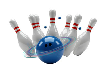 Isolated Bowling Ball Striking Pins in Motion