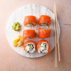 Homemade Philadelphia sushi rolls