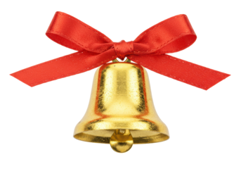 Isolated Gold Christmas Bell with Red Ribbon