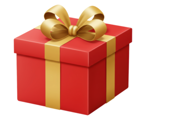 Isolated Red Gift Box with Golden Ribbon