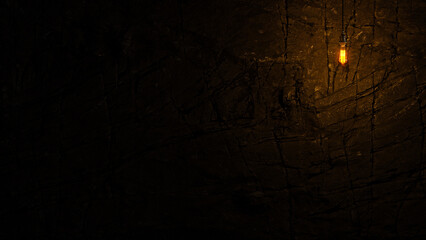 Dark Stone Wall with Edison lamp Lighting 3D Rendering