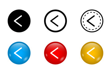 Minimalist Previous Button Icon Set for Navigation and Digital Interfaces. Vector Illustration