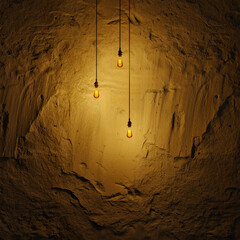 Dark Stone Wall with Edison lamp Lighting 3D Rendering