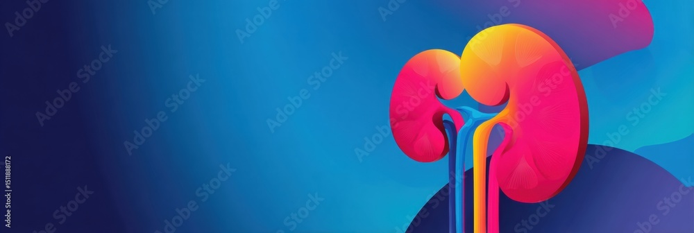 Poster graphic of kidney design over blue gradient background with space for a health slogan