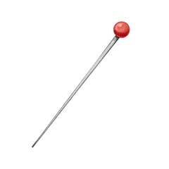 Sewing pin with a red head in the shape of a round bead. Watercolor illustration is a craft tool. It is ideal for textile design, DIY projects, visual effects for sewing clothes, handmade content.