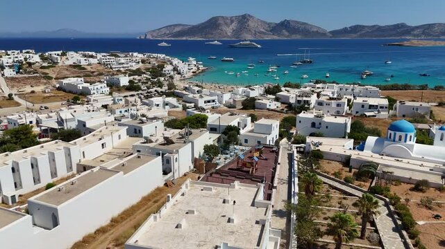 Koufonisi island in Greece, small Cyclades. Aerial drone 4K video.