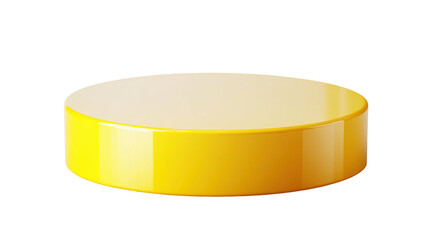 Shiny Yellow Glossy Pedestal with Smooth Surface and Modern Design Isolated on White Background