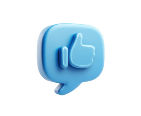 Fototapeta premium Blue speech bubble with thumbs up icon for digital communication on a transparent background, cut out