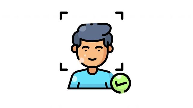 A man in a blue shirt with a green checkmark on his face, symbolizes approval. Suitable for tech, security, and verification concepts.
