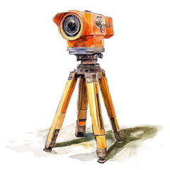 Surveying Equipment, watercolor drawing vector, high quality, isolated on a white background.