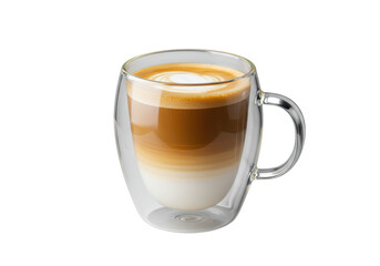 Isolated Layered Latte Coffee in a Double Walled Glass Mug