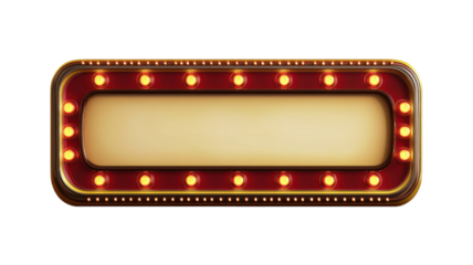 Vintage Blank Marquee Sign with Retro Light Bulbs and Weathered Frame Isolated on White Background