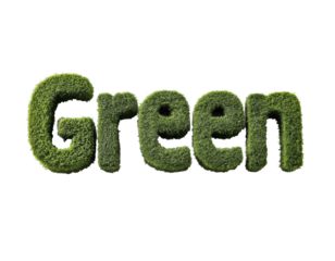 Creative green typography made from grass for eco-friendly design on a transparent background, cut out