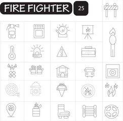 Firefighting Safety Equipment Icon Set in line draw.