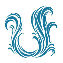 Vector water swirl with vertical composition and elegant symmetry. Abstract marine-inspired ornament with dynamic flow. Perfect for tattoo, logo, ocean visuals and graphic design