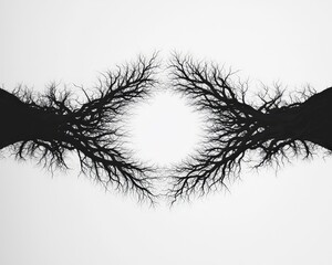 Obraz premium Two trees are shown in a black and white photo