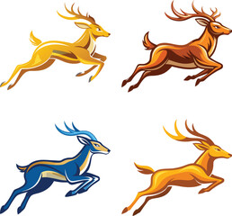 Deer – A 3D elegant glass deer figurine, transparent with soft golden accents on antlers, sleek and graceful, glossy polished texture, white background, icon illustration. 
