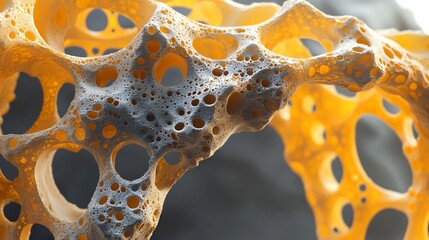 Intricate porous structure with interconnected cavities and complex formations