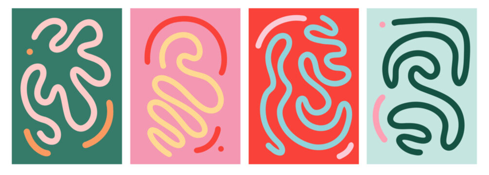 Set of Minimalist Wavy Lines Abstract Poster Background