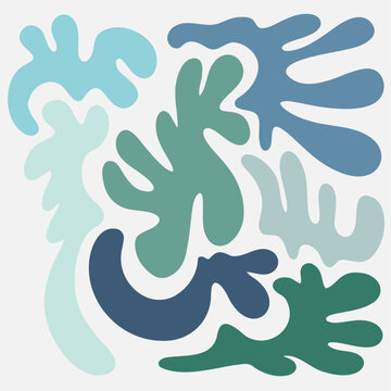 Collection  of Tropical Blue and Green Leaves and Water Abstract Shapes of Foliage Plants Background Pattern 