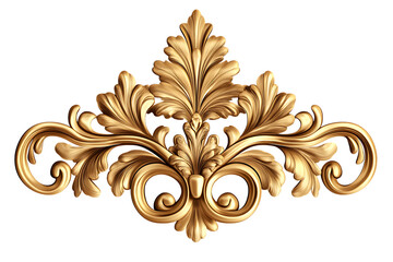 Golden ornamental floral decoration with acanthus leaves on transparent background