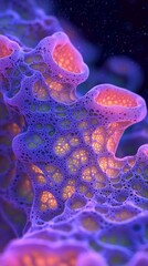 Intricate underwater coral colony illuminated by vibrant bioluminescence, creating depth