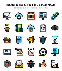 Vector icons set of Business Intelligence. Lineal Color style Icons.